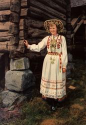 Postkort. Brudebunad fra Telemark. Utstilling NF.