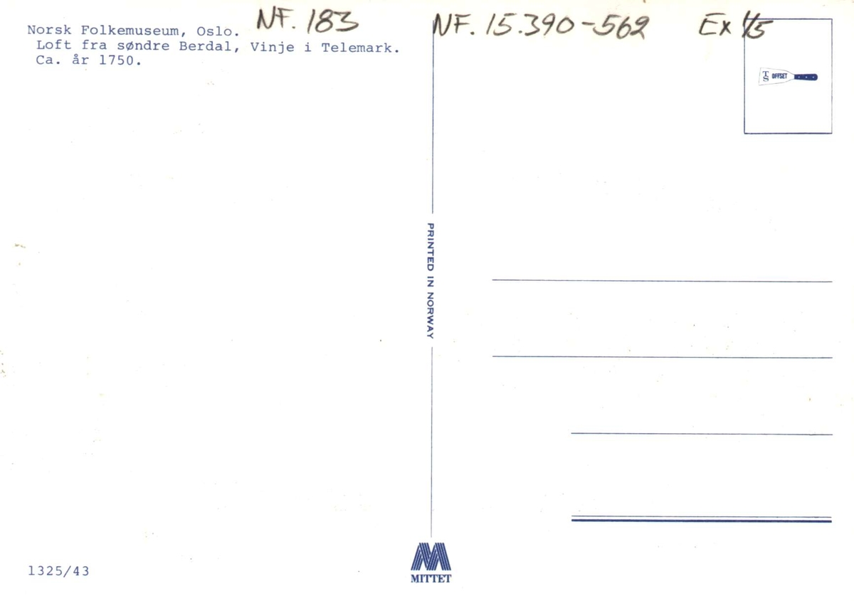 Postkort Norsk Folkemuseum Loft Fra Søndre Berdal Vinje I Telemark