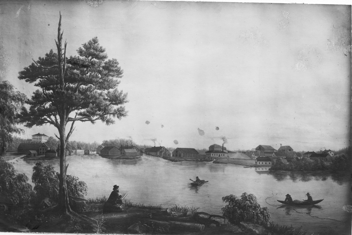 Utsikt mot bruket,
Oljemålning av J O Bråtén, 1853,
Tillhör friherre R H:son von Essen,
Signesberg, Uppland