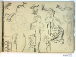 Stiliserte skisser av dyr, fugl og ei egyptisk kvinne [Tegni