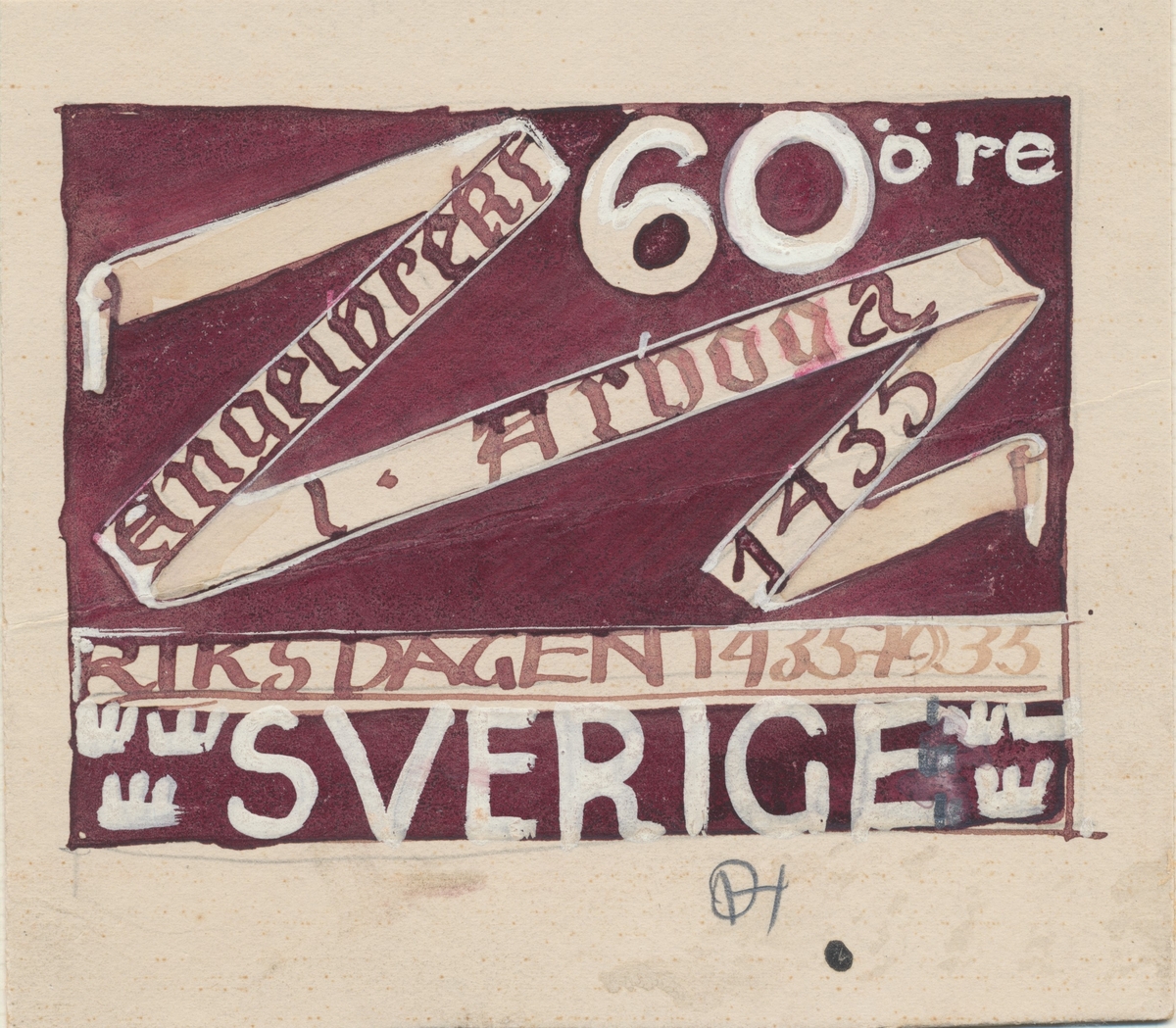 Förlagor från år 1935 som verkar som underlag till frimärket Riksdagen 500 år.