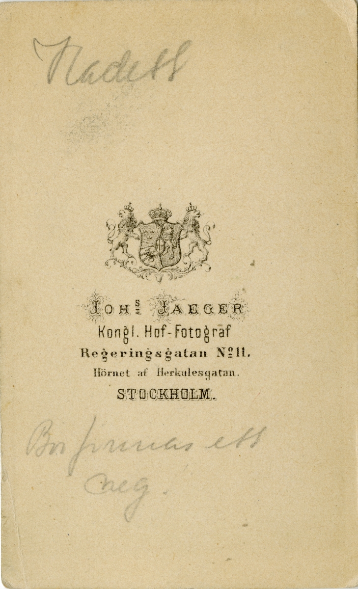 Porträtt av friherre Gottlob Fredrik Alarik Rehbinder, kadett 1861-66.