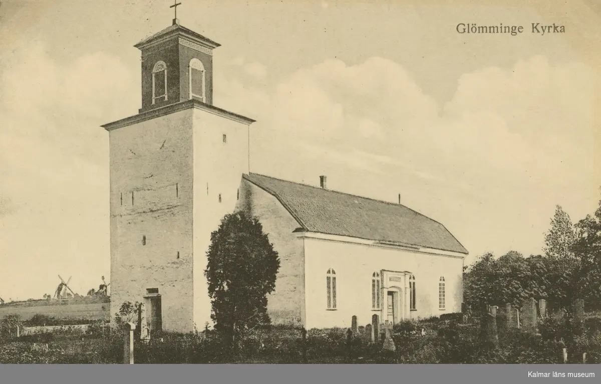 Vykort med motiv av Glömminge kyrka.