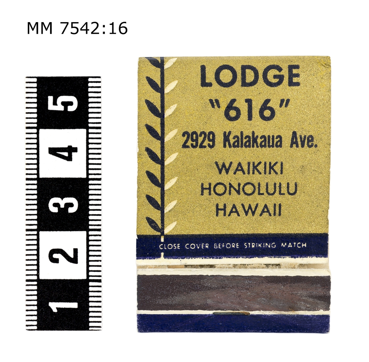 Tändsticksplån från ett motel i Honolulu. Hawaii.