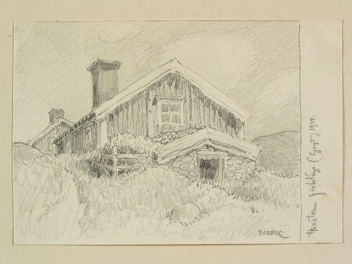 Teckning av Ferdinand Boberg. Östergötland, Hammarkinds hd., Gryts sn., Harstena