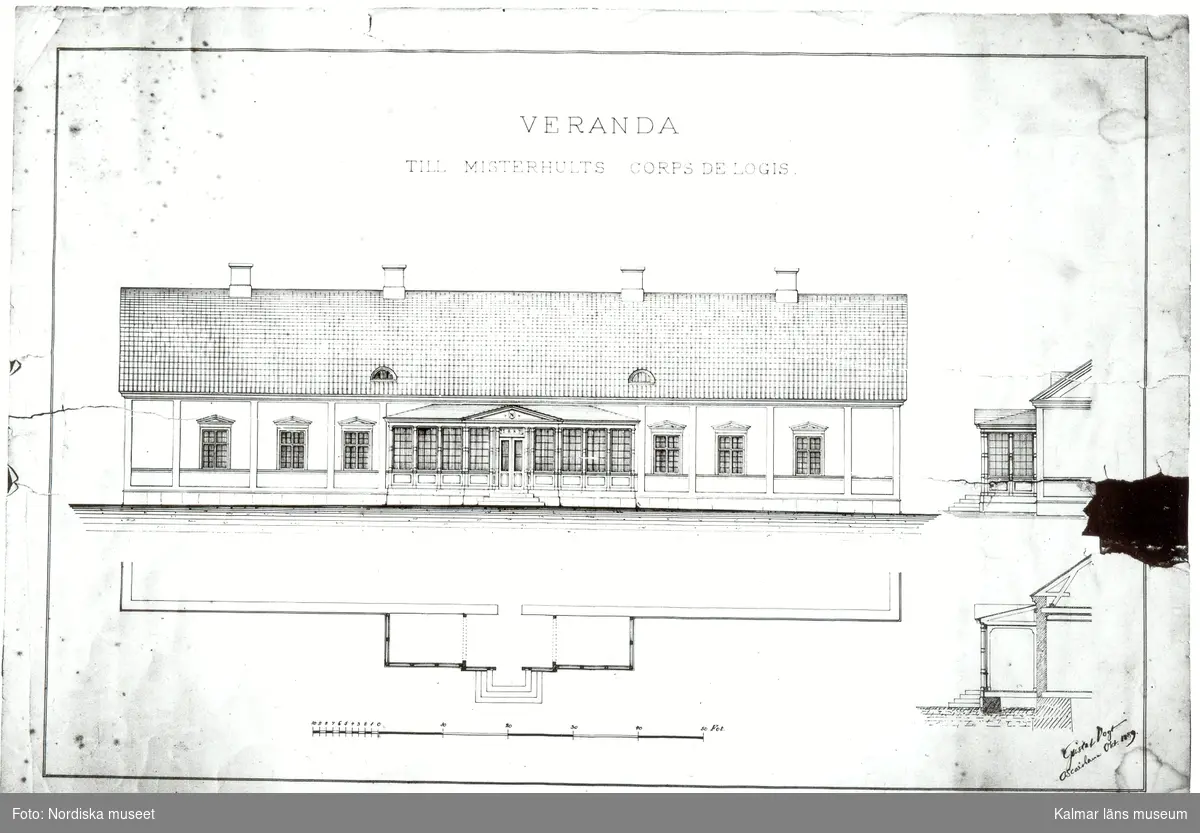 Byggnadsritning över Misterhults gård av Gustav Vogt Oskarshamn okt 1889