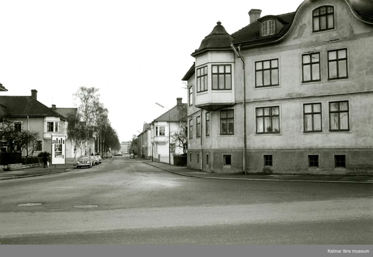 Nygatan från väster (Lorensbergsgatan). Till vänster kvarteret Lommen, till höger kvarteret Grönsiskan.