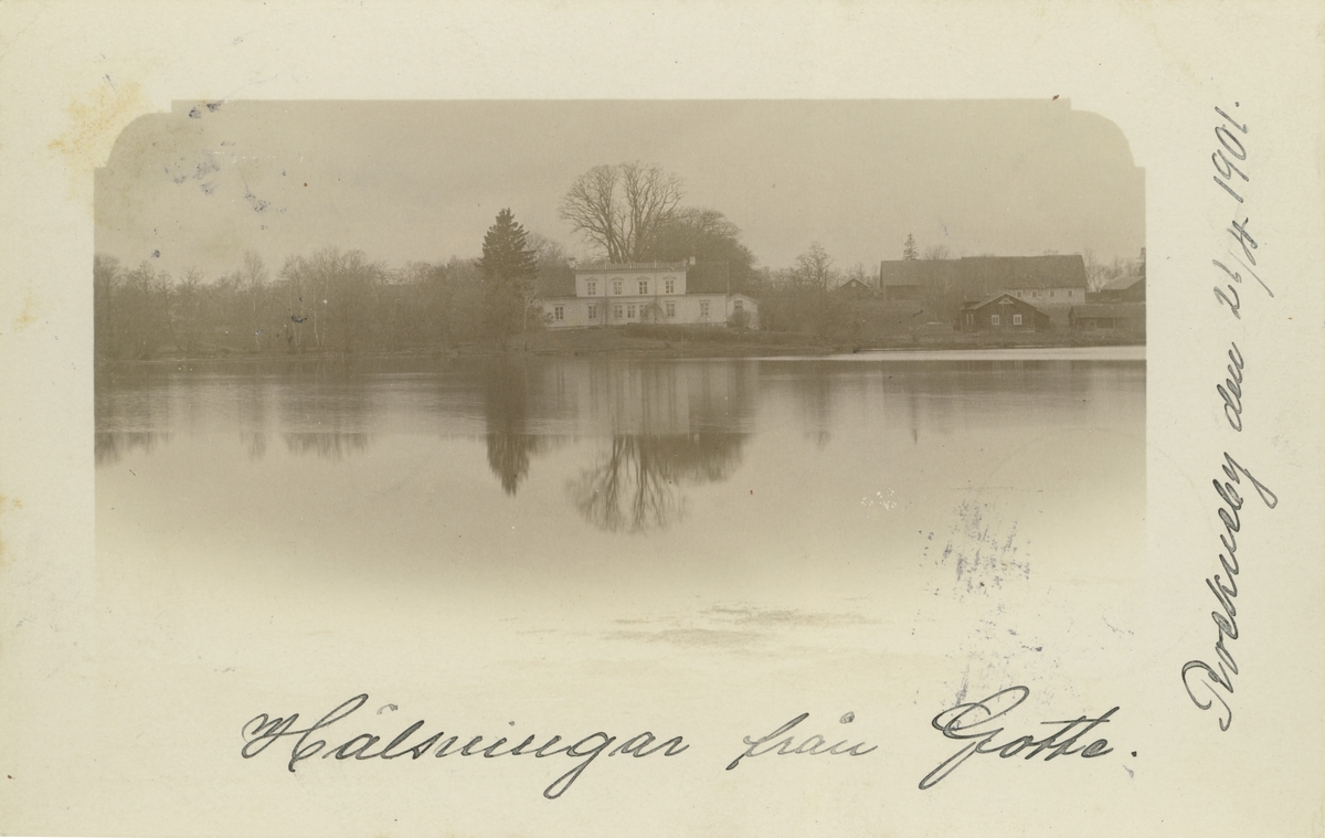 Knapegården, där tidningen Barometerns grundare Jon Engström bodde. Påskrivet med  "Hälsningar från Gotte. "Rockneby den 21/4 1901."