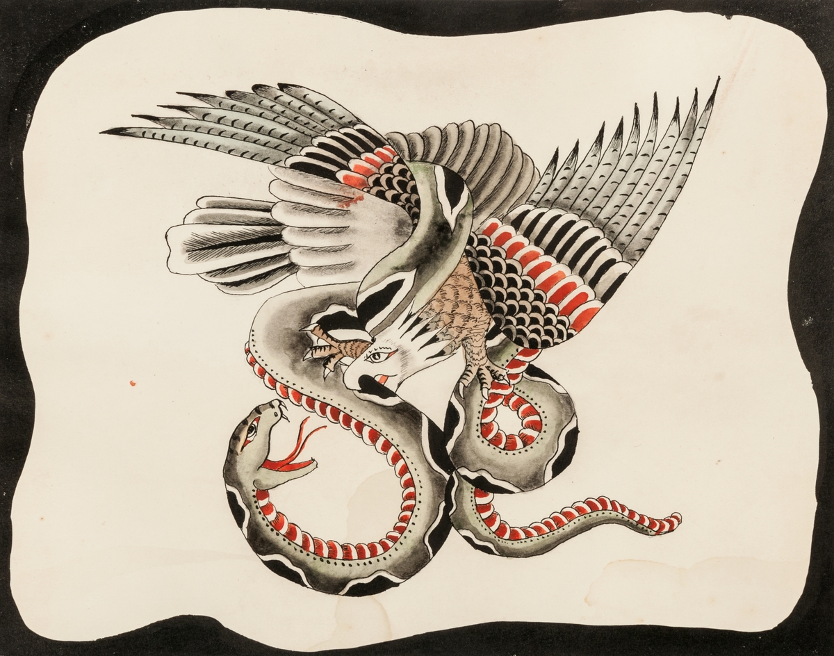 Tatueringsbild som avbildar en örn och en orm, i storlek 31 X 23 cm.