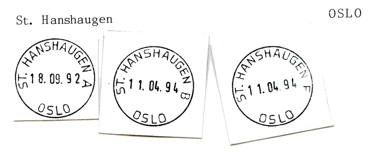 Stempelkatalog  St.hanshaugen, Oslo kommune, Oslo
(Kristiania St.H, Oslo St.hanshaugen)