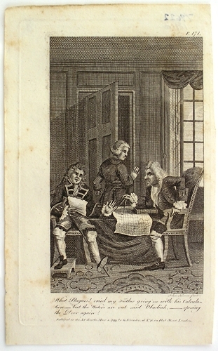 Enl. Liggaren: 7 kopparstick ur någon bok, däribland 1 porträtt av Laurence Sterne, A.M."