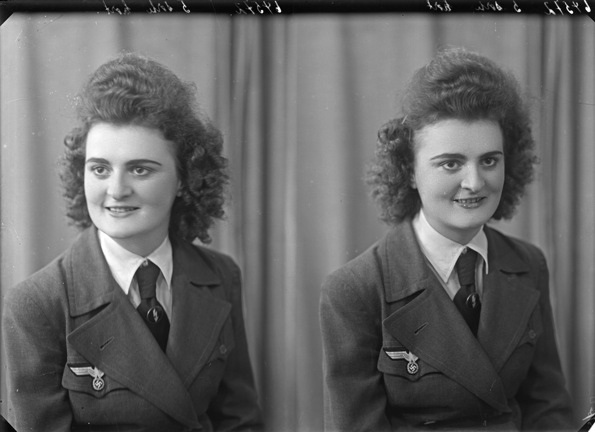 Portrett. Ung kvinne. Tysk. I tysk uniform med hakekors. Flyvåpenet. F.nr. 01146. Bestilt av Elisabeth Knoll.