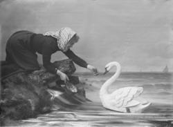 Kvinne og svane, Mathea Baadstø, atelierbilde