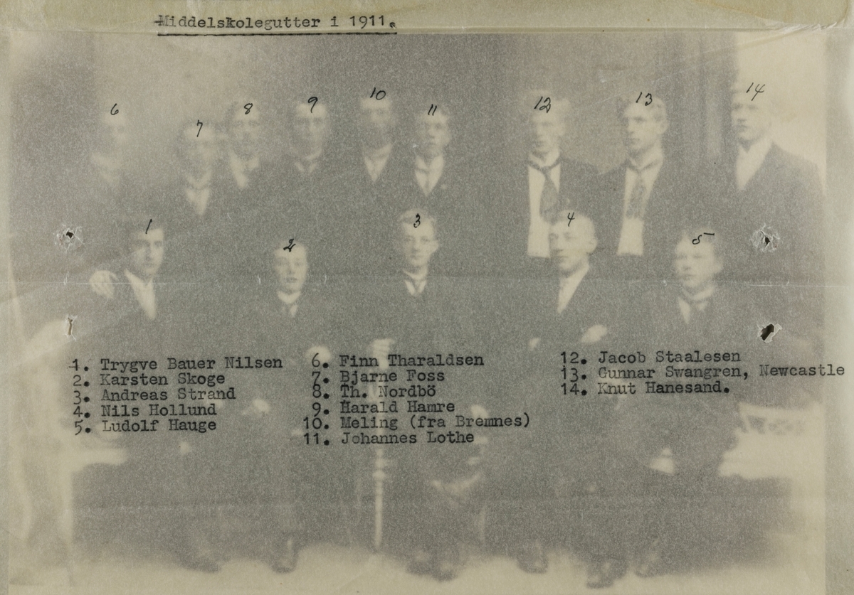 Klassebilde Middelskole 1911