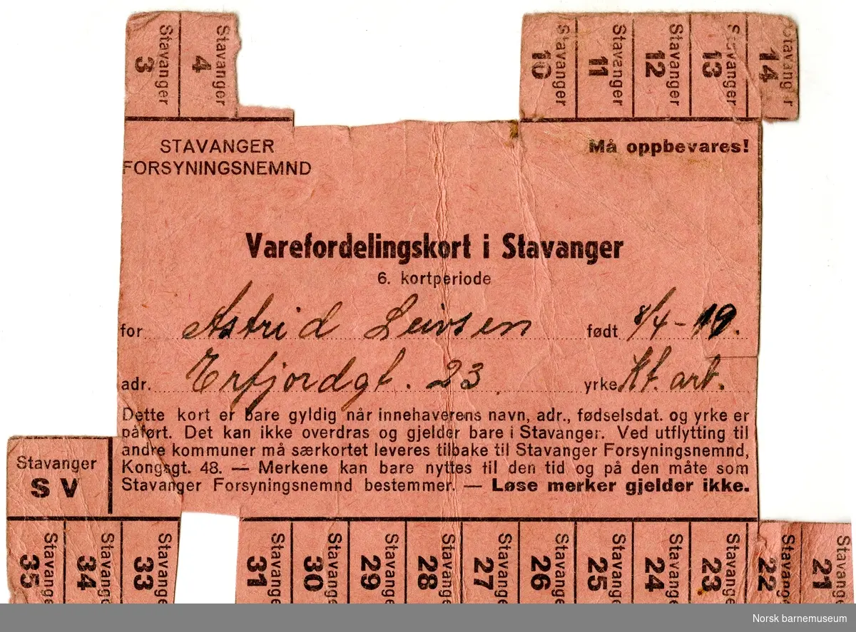Varefordelingskort i Stavanger 6. kortsperiode