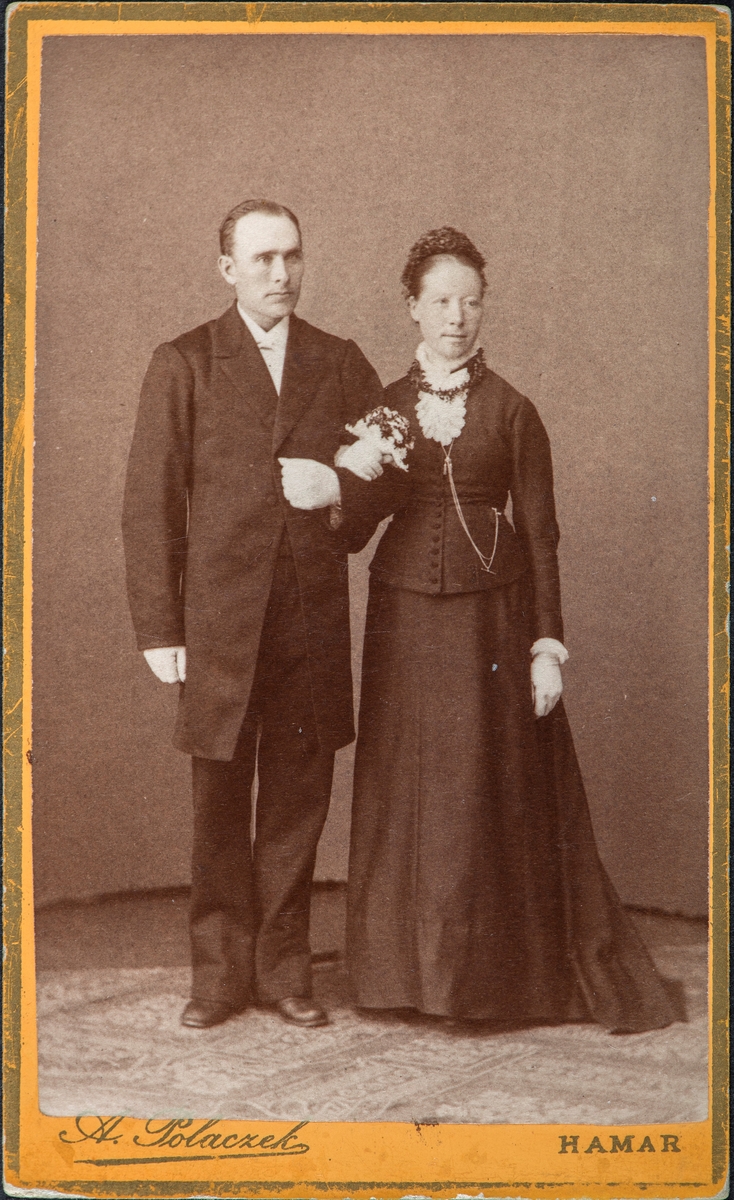 Brudepar. Gønner Bårdsen Jesnes og Andreas Jesnes. Jesnes Øvre. Brudebilde. Svart brudekjole. Giftet seg 13.06.1884.