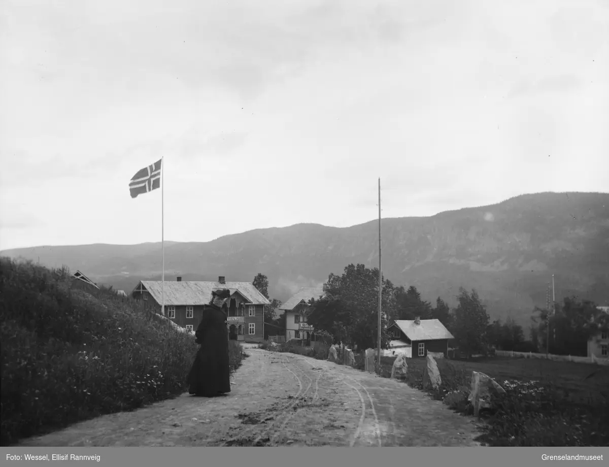 Veien ned mot Frydenlund Hotel i Aurdal, Valdres, sommeren 1901.