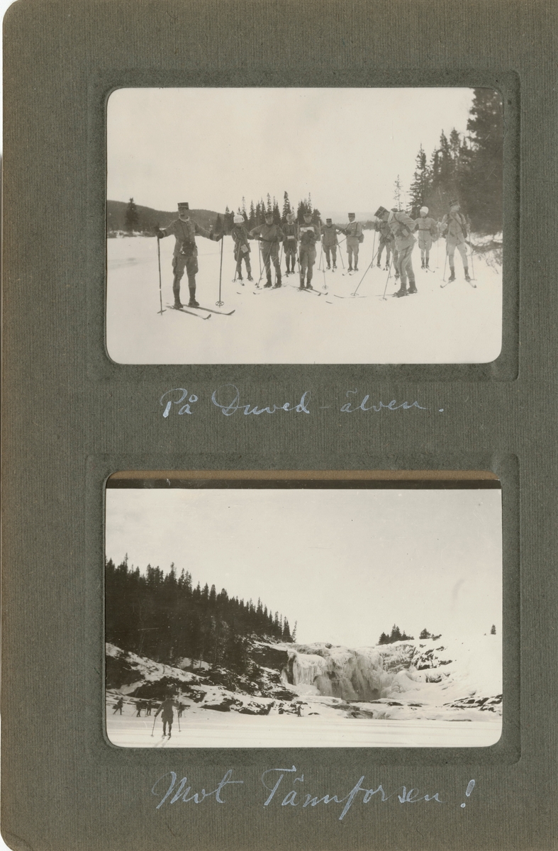 Text i fotoalbum: "Officersövningarna vid Duved 1919. På Duvedälven."