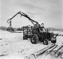 Tømmerkjøring med traktor, muligens på Jømna i Elverum kommu