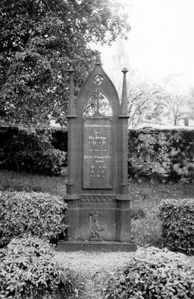 En gravvård av gjutjärn över bruksförvaltaren i Åminne bruk, Filip Malmström och hans maka Ester, på Kärda kyrkogård.