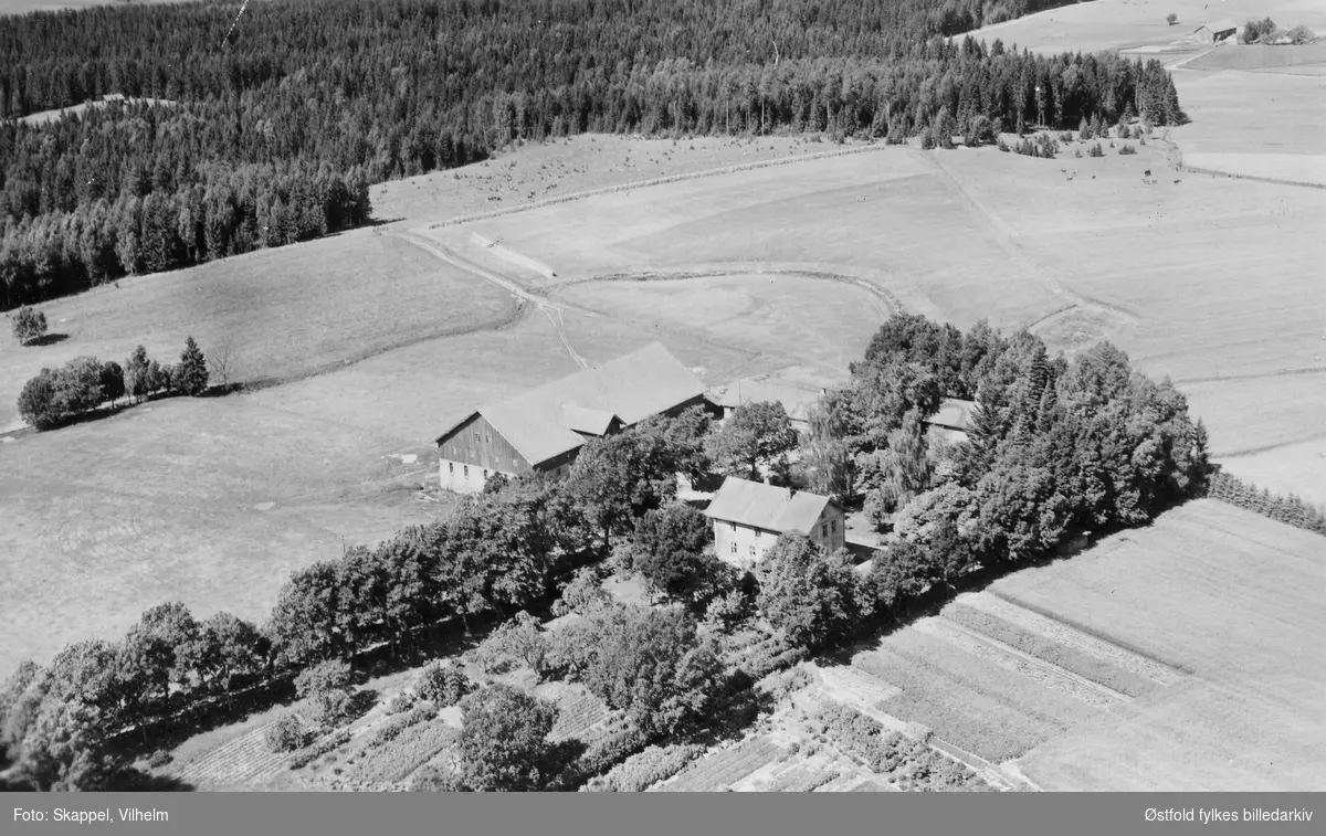 Skråfoto av gården Nordre Lien i Rakkestad, 29. juli 1951.