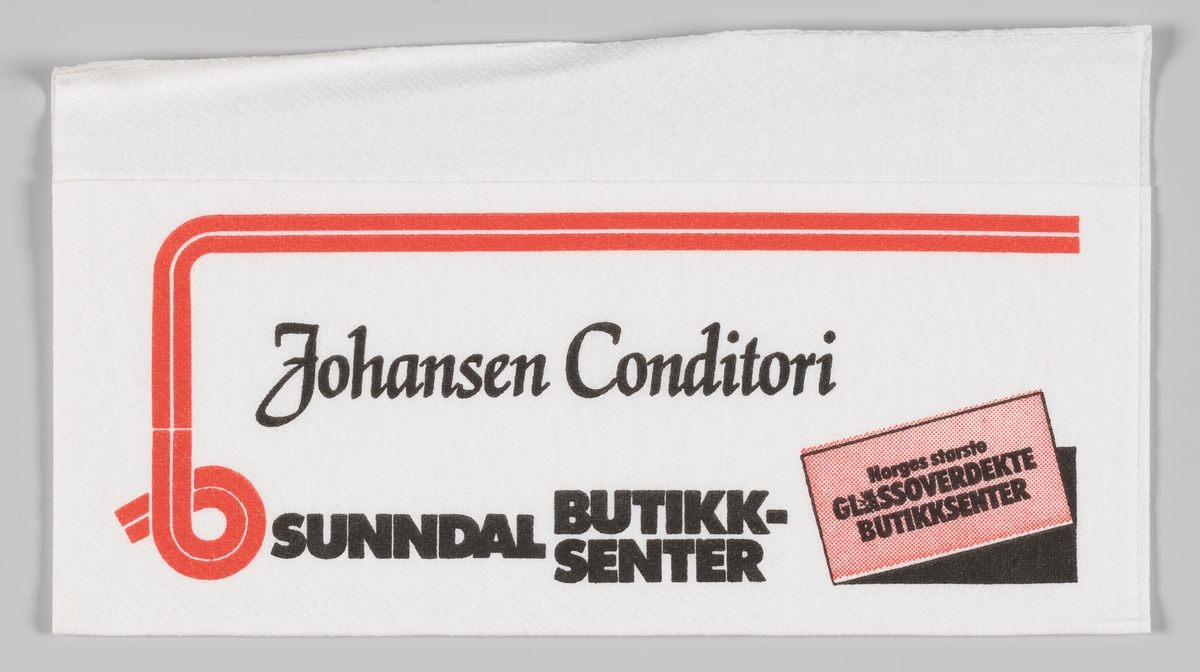 En ramme og en plakatt med reklametekst for Johansen Conditori og Sunndal butikksenter.
Johansen Bakeri er Sunndalsøras eldste bedrift og den drives som en familiebedrift.

Sunndal butikksenter åpnet i 1962 og er i dag en del av AMFI Senterkjeden.