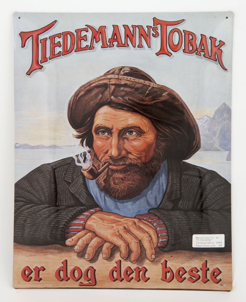 Reklameskilt i metall for Tiedemanns tobakk