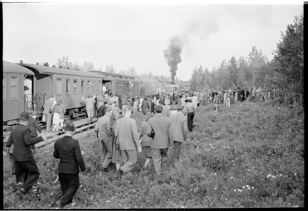 Resande med tåg på väg upp till Luppioberget, på linjen mellan Övre Niemis och Alkullen.
