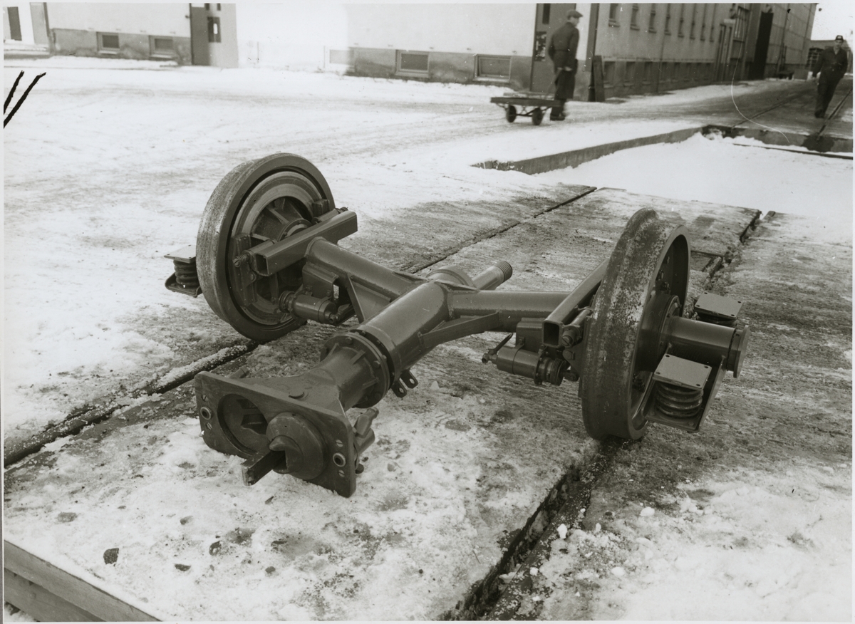 Del av boggi för provvagn av typen KLL: korta, låga och lätta spm byggdes av ASJ i Linköping.