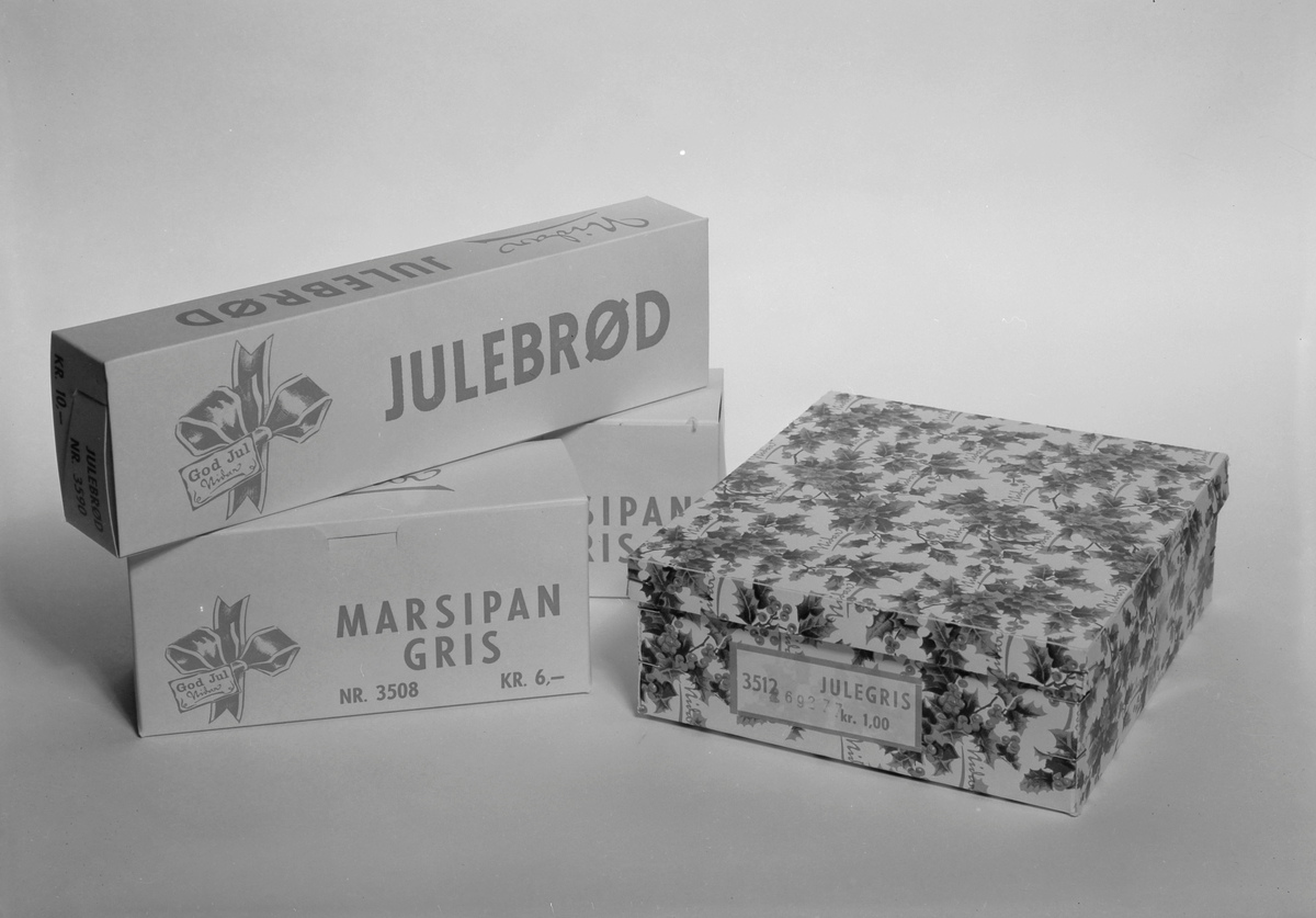 Bokser med Julebrød, Marsipangris og Julegris fra Nidar Chokoladefabrik A/S