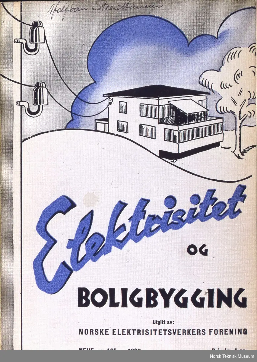 Forside til boken Elektrisitet og boligbygging utgitt av Norske elektrisitetsverkers forening i 1938
