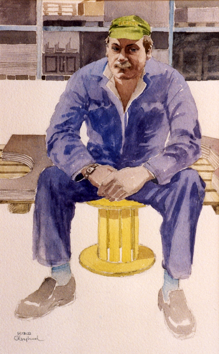 Georg Englunds akvareller av/till arbetarna i Gävle när AGEVE flyttade 1993. En utställning i Paris 1993. Akvarellerna ställdes även ut i lunchrummet på AGEVE.
1991.12.02. AGEVE.