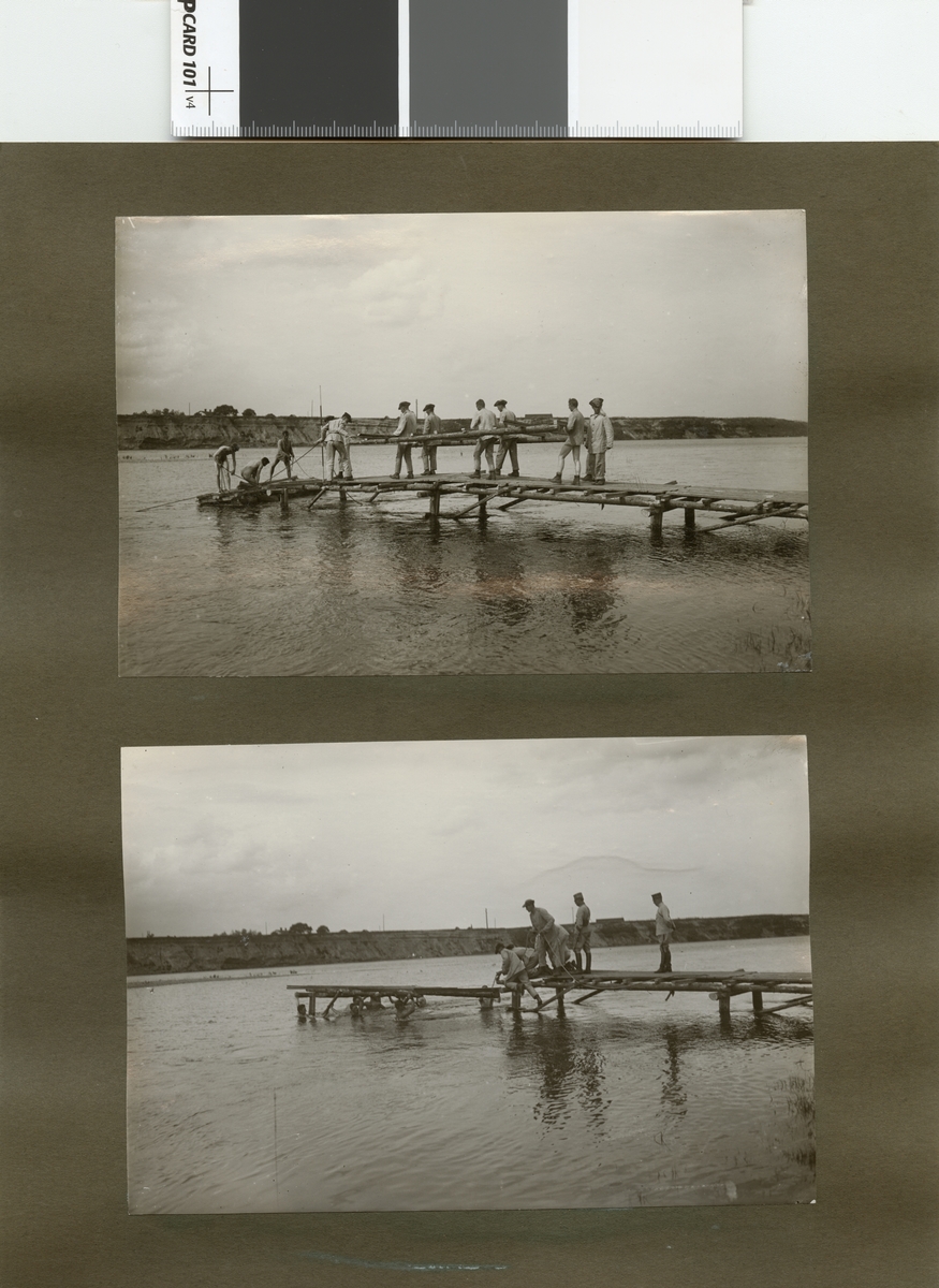 Elever från Krigsskolan Karlberg bygger bro över vattendrag.
