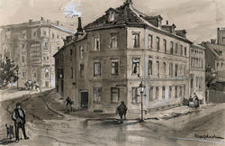 Hjørnet Prestegt. - Sverdfegerbakken - Stortinget [pennetegn