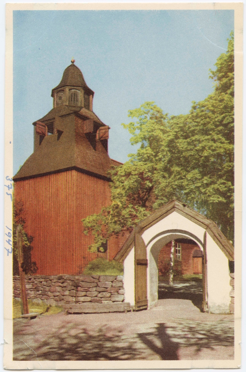 Vykort med motiv från Skansen. Seglora kyrka, Västergötland.