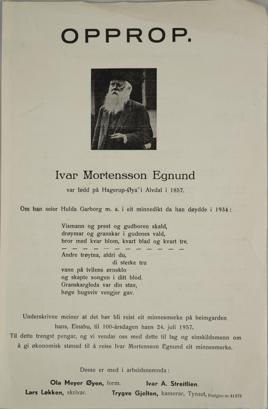 Museets materiale knytta til Ivar Mortensson-Egnund