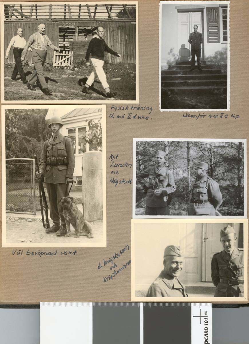 Text i fotoalbum: "Beredskapstjänst april-okt 1940 vid Fältpost. Kapten Lundin och Högstedt".