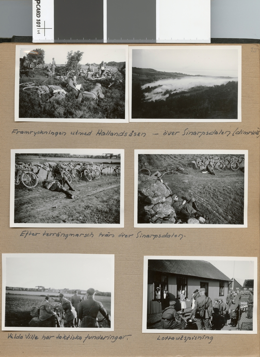 Text i fotoalbum: "Adjutantkursen juni 1940. Tyringe-Torekov m. fl. platser. Vilda Ville har taktiska funderingar".