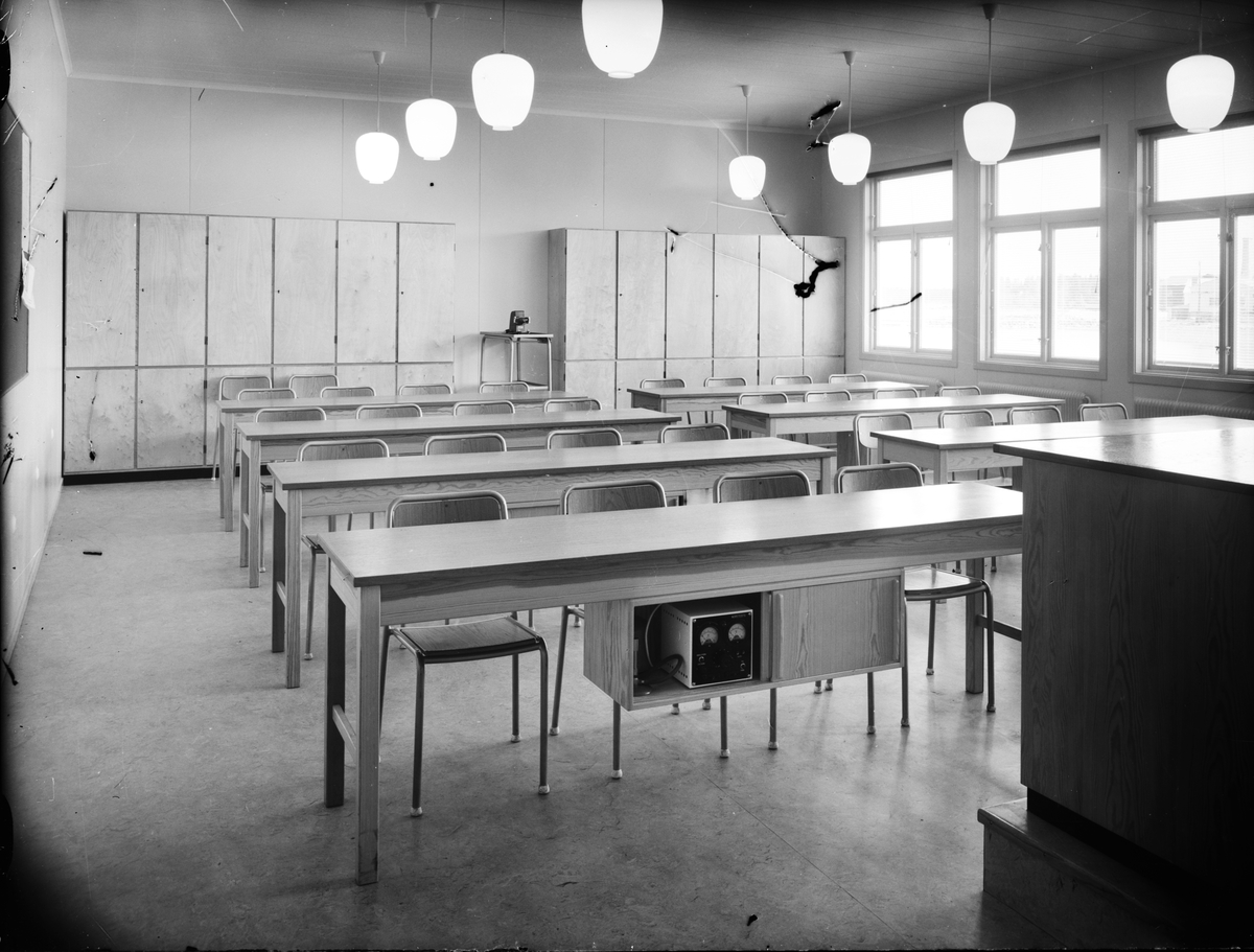 Undervisningssal, skolpaviljonen vid Realskolan, Östhammar, Uppland efter 1957