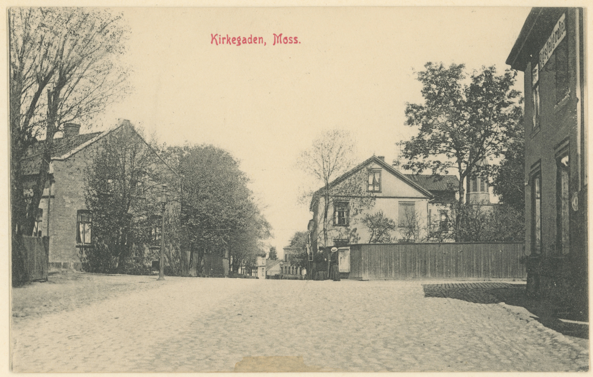 Postkort. Hjørnet Kirkegaten/Fleischers gate/Verlegaten.