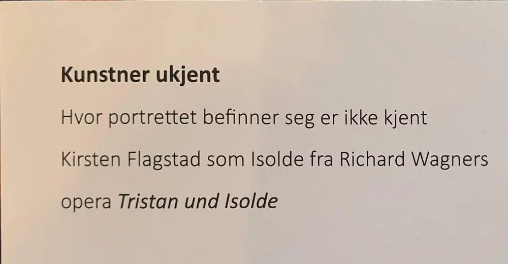 Plakett til maleri. Kunst er ukjent og det er ukjent hvor selve maleriet befinner seg.