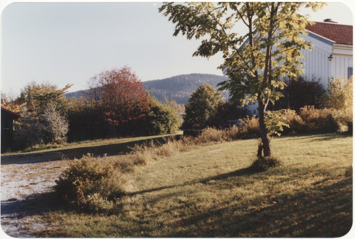 Ved Elvetangen, den tidligere kommandantboligen på Falstad, på første halvdel av 1980-tallet. Nordenden av huset, gårdsplassen og en del av hagen.