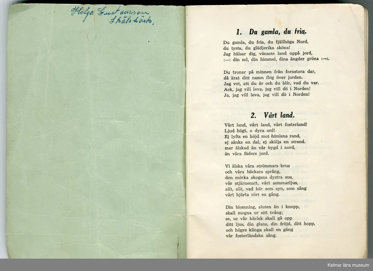 KLM 46117:5 Sånghäfte. 64 sidor med 90 stycken sångtexter. Utgiven för S.L.K.F. Tryck: Växjöbl. Boktr.-A/B, Växjö 1952.