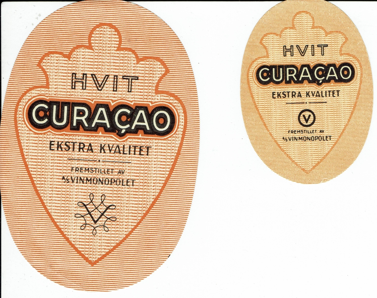 Hvit Curacao. Ekstra kvalitet. A/S Vinmonopolet  Den nest eldste etiketten for Hvit Curacao. 