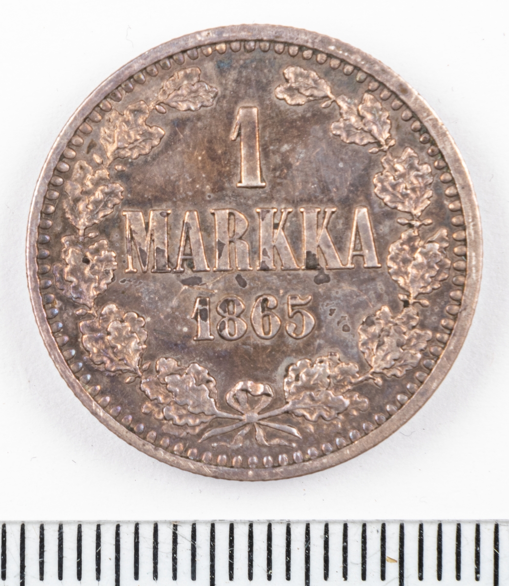 Mynt Finland 1865 1 Markka.