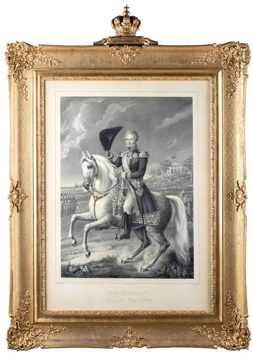Karl XIV Johan til hest iført uniform.