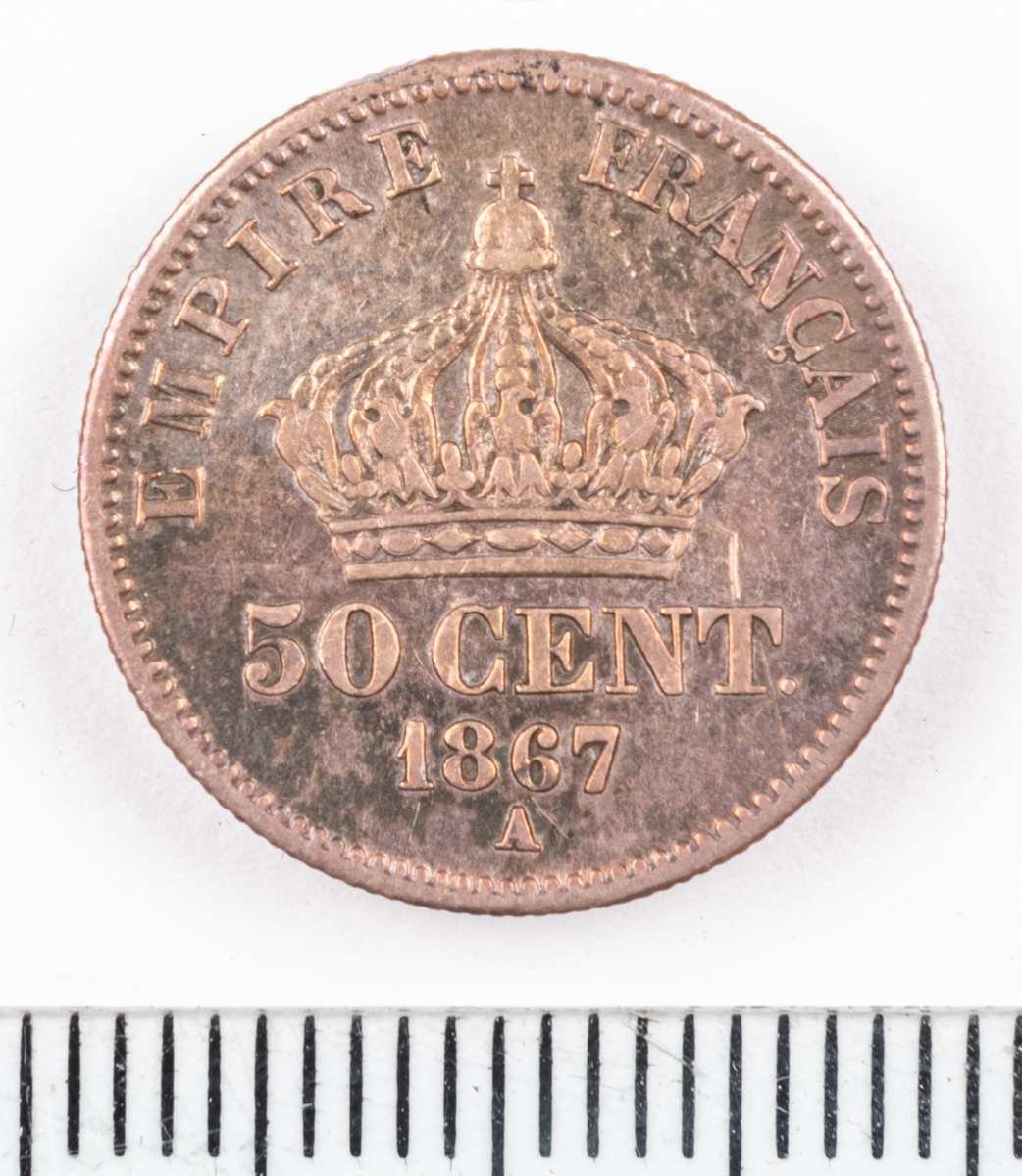 Mynt Frankrike 1867 50 Centimes.