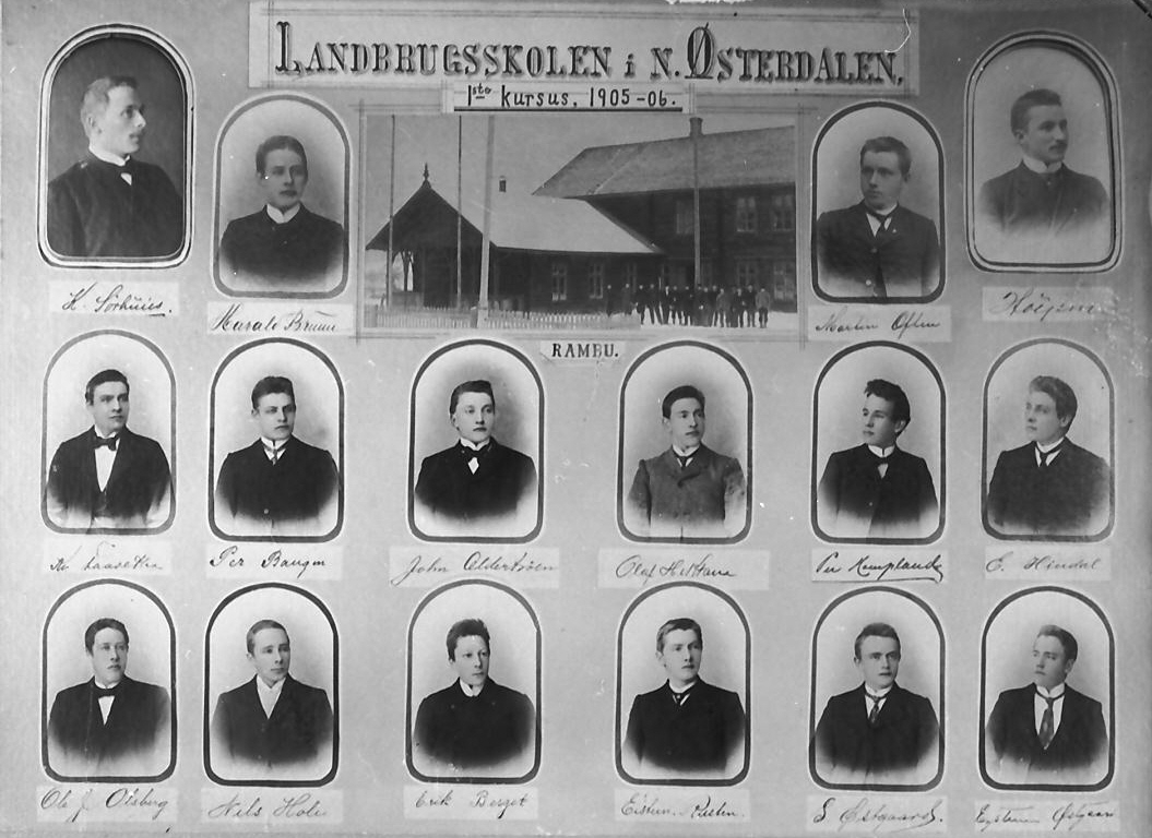 1. kullet ved den mobile landbruksskolen i Trysil og Nordre Østerdalen, holdt til i Rambu, Tynset, 1905-06. 