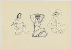 Tre sittende kvinneakter [Skisse]