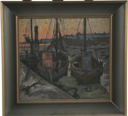 Maleri, havn m.fiskeskøyter